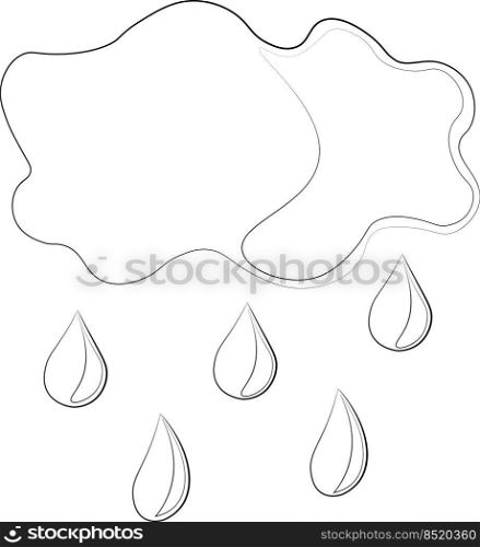 Single element Cloud with rain. Draw illustration in black and white