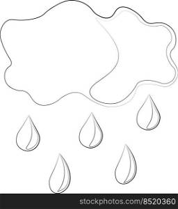 Single element Cloud with rain. Draw illustration in black and white