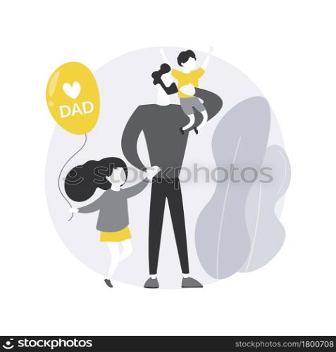 Single fathers abstract concept vector illustration. Single-parent family, fatherhood, happy kid, son and doughter, man feeding carrying baby, help in study, good dad abstract metaphor.. Single fathers abstract concept vector illustration.