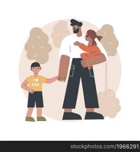 Single fathers abstract concept vector illustration. Single-parent family, fatherhood, happy kid, son and doughter, man feeding carrying baby, help in study, good dad abstract metaphor.. Single fathers abstract concept vector illustration.
