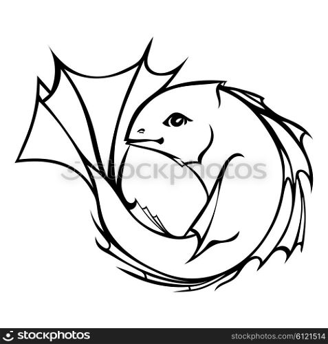 Single fish in profile isolated on white background. Vector illustration.