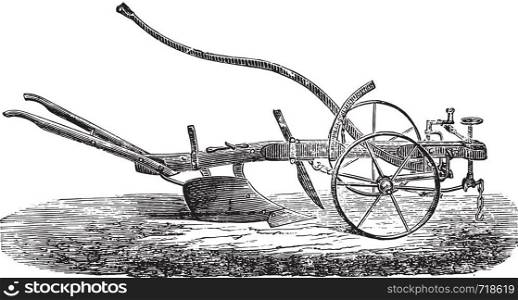 Single furrow, Dombasle, vintage engraved illustration. Industrial encyclopedia E.-O. Lami - 1875.