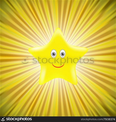Single Gold Star on Yellow Rays Background. . Gold Star