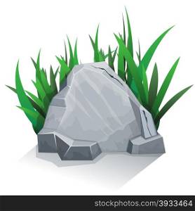 Single granite stone with grass. Vector illustration. Single stone with grass