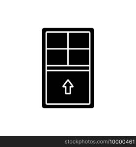 Single-hung windows black glyph icon. Single movable sash with raise from bottom. Natural ventilation control. Vertical-sliding window. Silhouette symbol on white space. Vector isolated illustration. Single-hung windows black glyph icon