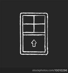 Single-hung windows chalk white icon on black background. Single movable sash with raise from bottom. Natural ventilation control. Vertical-sliding window. Isolated vector chalkboard illustration. Single-hung windows chalk white icon on black background