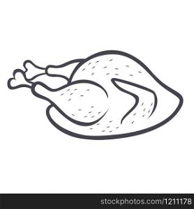 Single Isolated Grilled Turkey cartoon. Outlined illustration with thin line black stroke