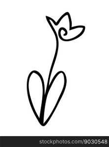 Single line tulip flower doodle drawing. Perfect for tee, stickers, cards. Isolated vector illustration for decor and design.