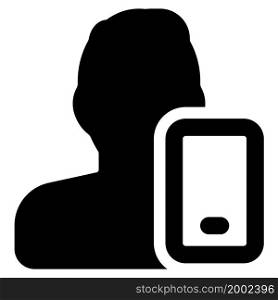 single male user using web messenger on a smartphone