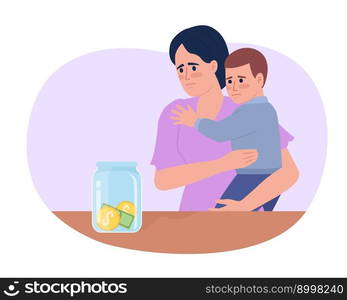 Single mom financial struggles flat concept vector spot illustration. Editable 2D cartoon characters on white for web design. Anxious woman with toddler creative idea for website, mobile, magazine. Single mom financial struggles flat concept vector spot illustration