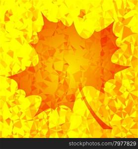 Single Orange Mosaic Autumn Leaf on Yellow Polygonal Background. Single Orange Mosaic Autumn Leaf