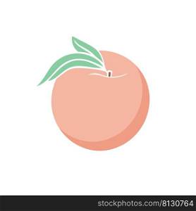 Single peach with leaf isolated vector. Tropical exotic fruit organic food isolated on white background. Nectarine summer delicious healthy product. Single peach with leaf isolated vector