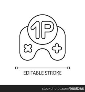 Single player game linear icon. Videogame solo mode. Virtual pastime thin line customizable illustration. Contour symbol. Playing alone. Controller vector isolated outline drawing. Editable stroke. Single player game linear icon