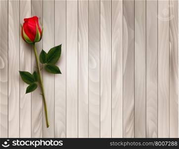 Single red rose on a wooden background. Vector.