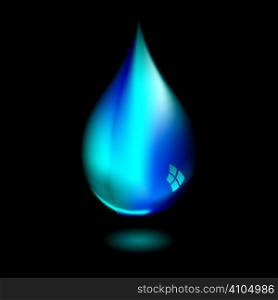 single water droplet with light reflection and black background