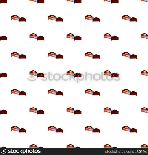 Single wooden bed pattern seamless repeat in cartoon style vector illustration. Single wooden bed pattern