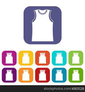 Singlet icons set vector illustration in flat style in colors red, blue, green, and other. Singlet icons set