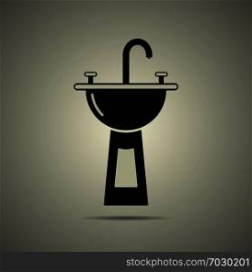 Sink icon in flat black and white style, isolated. Sink icon in flat black and white style