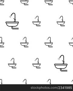Sink Icon Seamless Pattern, Water Sink, Hand Basin, Kitchen Sink, Sinker, Washbowl, Plumbing Fixture For Washing Dishwashing, Hand Vector Art Illustration