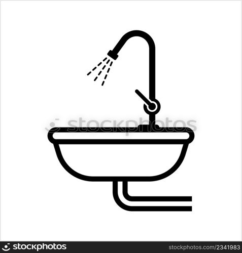 Sink Icon, Water Sink, Hand Basin, Kitchen Sink, Sinker, Washbowl, Plumbing Fixture For Washing Dishwashing, Hand Vector Art Illustration