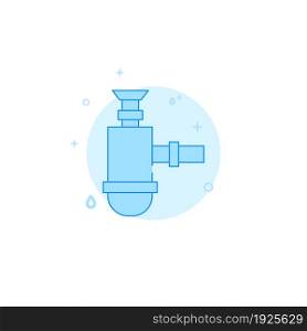 Sink siphon vector icon. Plumbing flat illustration. Filled line style. Blue monochrome design. Editable stroke. Adjust line weight.. Sink siphon flat vector icon. Plumbing symbol filled line style. Blue monochrome design. Editable stroke