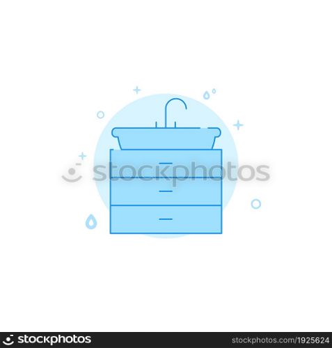 Sink with a bedside table vector icon. Plumbing flat illustration. Filled line style. Blue monochrome design. Editable stroke. Adjust line weight.. Sink with a bedside table flat vector icon. Plumbing symbol filled line style. Blue monochrome design. Editable stroke