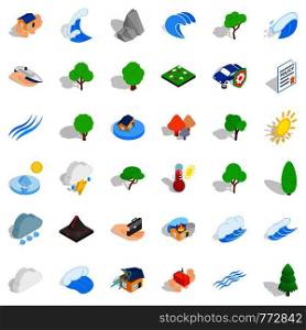 Sinking house icons set. Isometric style of 36 sinking house vector icons for web isolated on white background. Sinking house icons set, isometric style