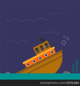 Sinking ship, illustration, vector on white background.