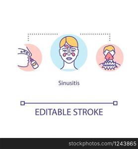 Sinusitis concept icon. Paranasal suffering. Sick patient with nose pain. Sinus inflammation idea thin line illustration. Vector isolated outline RGB color drawing. Editable stroke