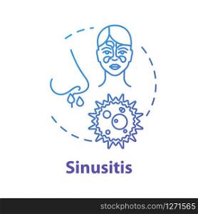 Sinusitis concept icon. Suffer from allergy. Paranasal inflammation. Respiratory illness. Nasal problem. Flu infection idea thin line illustration. Vector isolated outline RGB color drawing