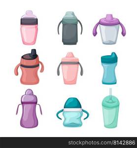 sippy cup set cartoon. baby bottle, child kid milk fedding, training sippy cup vector illustration. sippy cup set cartoon vector illustration