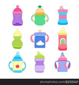 sippy cup set cartoon. baby toddler, bottle kid, water child, feeding straw sippy cup sign. isolated symbol vector illustration. sippy cup set cartoon vector illustration