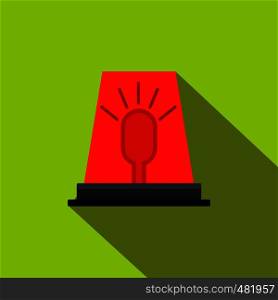 Siren red flashing emergency light flat icon on a green background. Siren red flashing emergency light flat icon