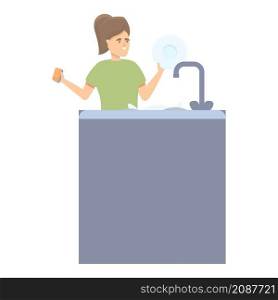 Sister dish wash icon cartoon vector. Kitchen housework. Housewife person. Sister dish wash icon cartoon vector. Kitchen housework