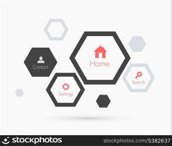 Site template with hexagons. Flat design