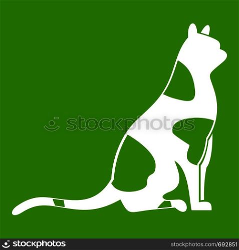 Sitting cat icon white isolated on green background. Vector illustration. Sitting cat icon green