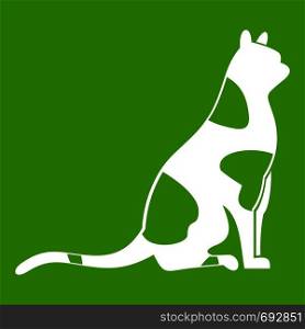 Sitting cat icon white isolated on green background. Vector illustration. Sitting cat icon green