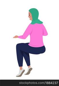 Sitting happy woman semi flat color vector character. Posing figure. Full body person on white. Comfortable pose isolated modern cartoon style illustration for graphic design and animation. Sitting happy woman semi flat color vector character