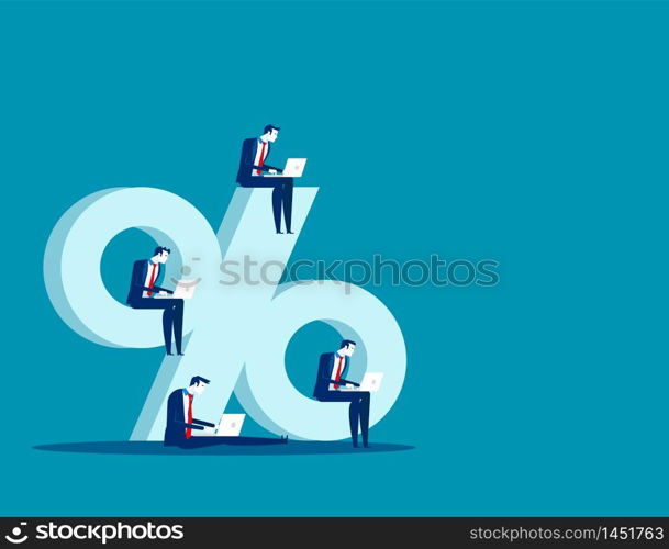 Sitting on Percentage sign, Business people and online marketing, Concept business vector illustration, Flat business cartoon, Percentage sing, Isolate.