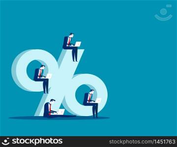 Sitting on Percentage sign, Business people and online marketing, Concept business vector illustration, Flat business cartoon, Percentage sing, Isolate.
