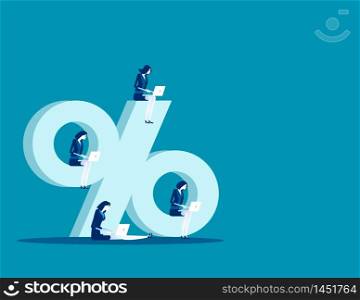 Sitting on Percentage sign, Business people and online marketing, Concept business vector illustration, Flat business cartoon, Percentage sing, Isolate.
