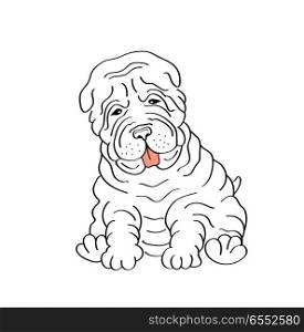 Sitting shar pei, puppy dog, hand drawn illustration.