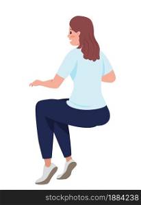 Sitting smiling woman semi flat color vector character. Posing figure. Full body person on white. Comfortable pose isolated modern cartoon style illustration for graphic design and animation. Sitting smiling woman semi flat color vector character