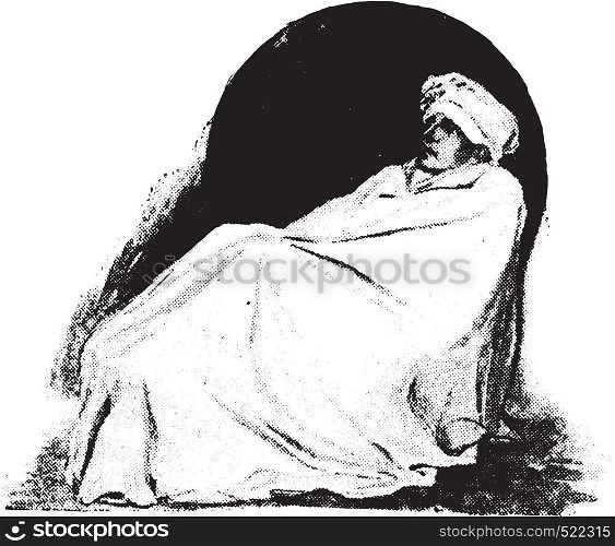 Sitz bath, patient protected by a blanket, vintage engraved illustration.