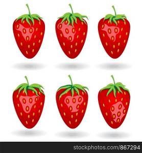 Six berries of strawberries under different lighting angle cast shadows. Six berries of strawberries under different lighting angle