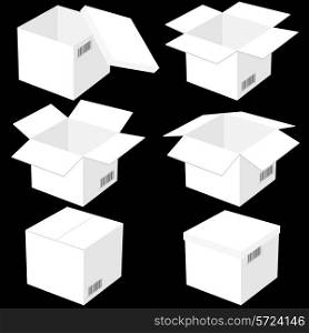 Six boxes, isolated on black background. Vector illustration.