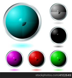 Six Illustrated colourful buttons with a drop shadow