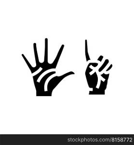 six number hand gesture glyph icon vector. six number hand gesture sign. isolated symbol illustration. six number hand gesture glyph icon vector illustration