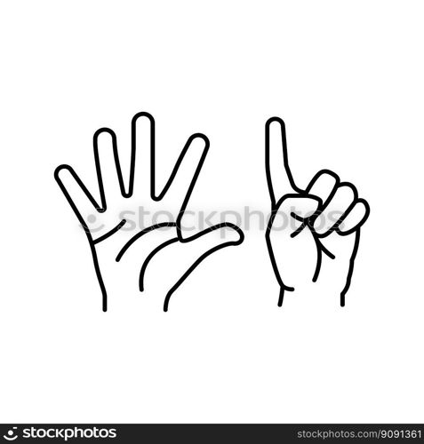 six number hand gesture line icon vector. six number hand gesture sign. isolated contour symbol black illustration. six number hand gesture line icon vector illustration