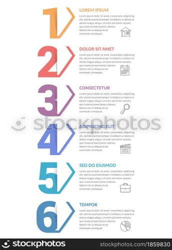 Six numbers with arrows and place for your text, six steps - infographic template, vector eps10 illustration. Six Steps - Infographic Template